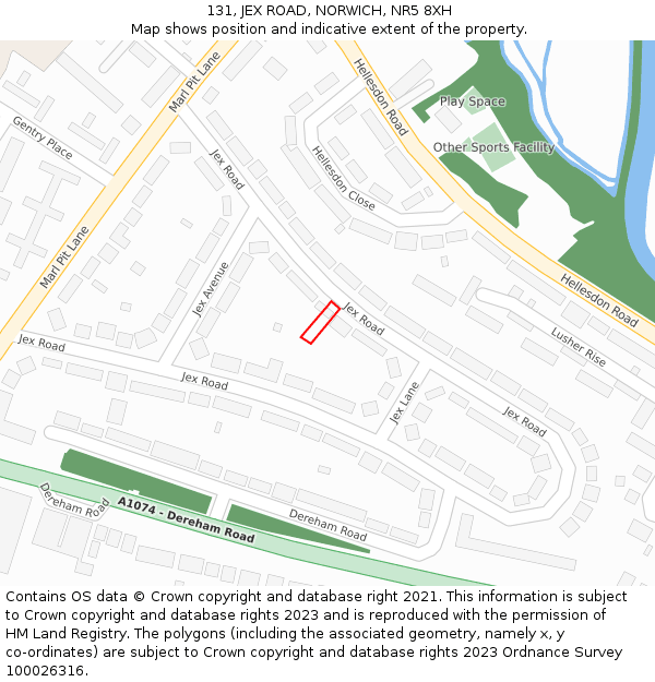 131, JEX ROAD, NORWICH, NR5 8XH: Location map and indicative extent of plot