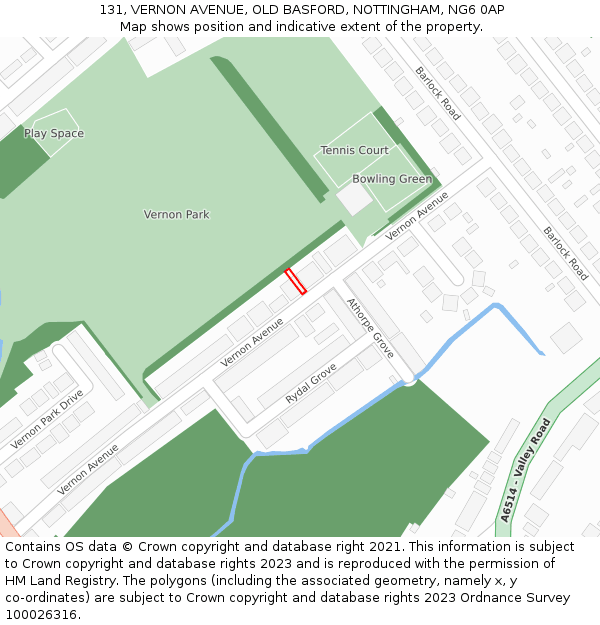 131, VERNON AVENUE, OLD BASFORD, NOTTINGHAM, NG6 0AP: Location map and indicative extent of plot
