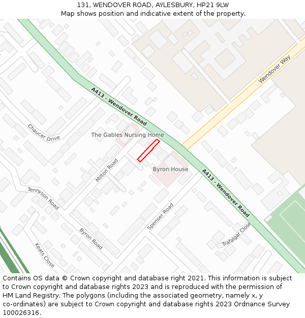 131, WENDOVER ROAD, AYLESBURY, HP21 9LW: Location map and indicative extent of plot
