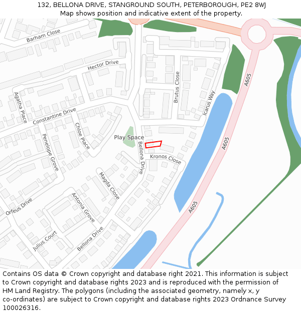132, BELLONA DRIVE, STANGROUND SOUTH, PETERBOROUGH, PE2 8WJ: Location map and indicative extent of plot