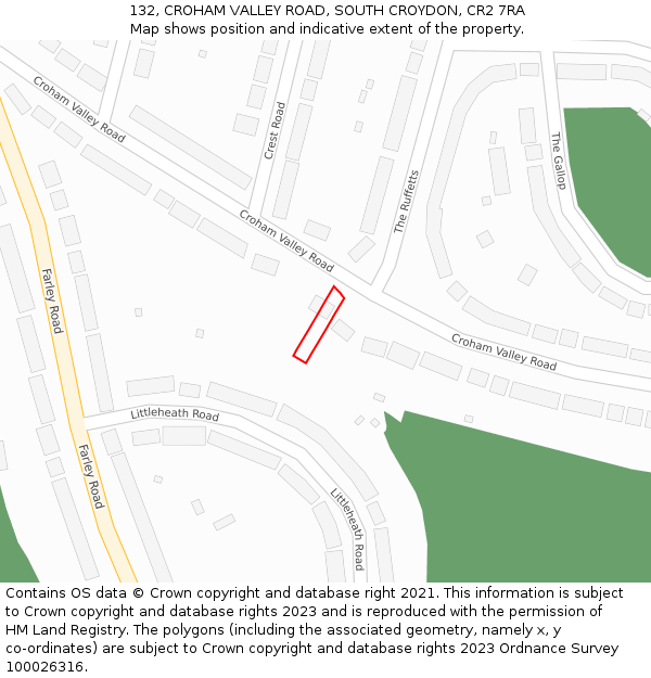 132, CROHAM VALLEY ROAD, SOUTH CROYDON, CR2 7RA: Location map and indicative extent of plot