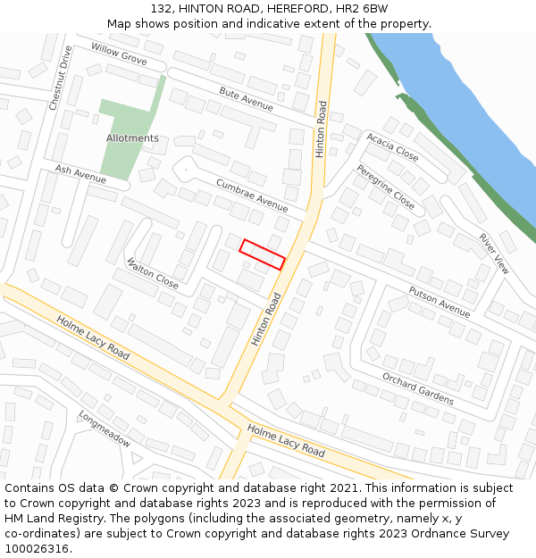 132, HINTON ROAD, HEREFORD, HR2 6BW: Location map and indicative extent of plot