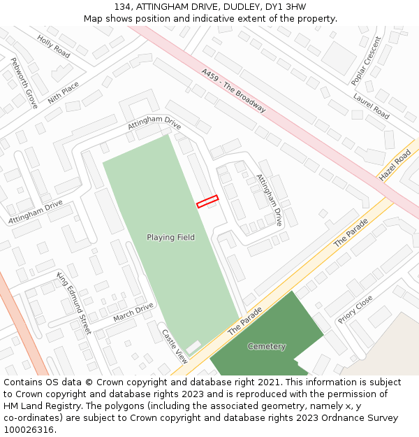 134, ATTINGHAM DRIVE, DUDLEY, DY1 3HW: Location map and indicative extent of plot