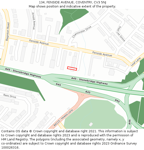 134, FENSIDE AVENUE, COVENTRY, CV3 5NJ: Location map and indicative extent of plot