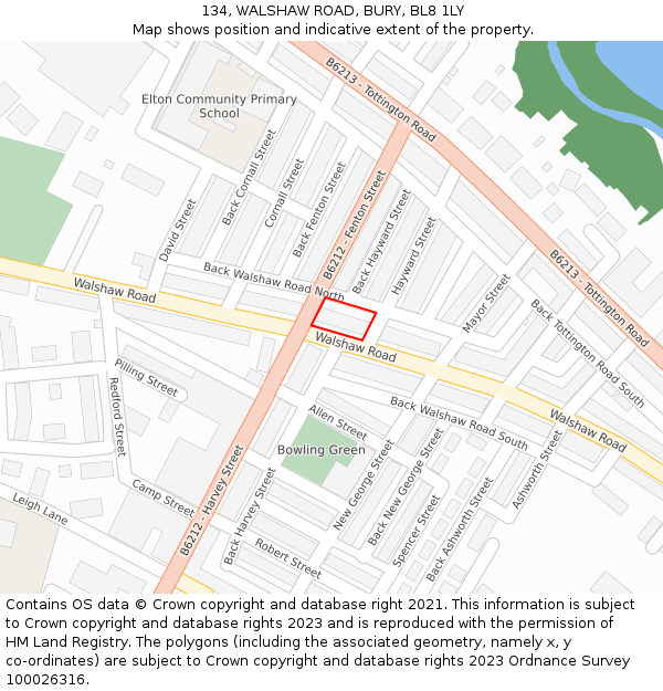 134, WALSHAW ROAD, BURY, BL8 1LY: Location map and indicative extent of plot