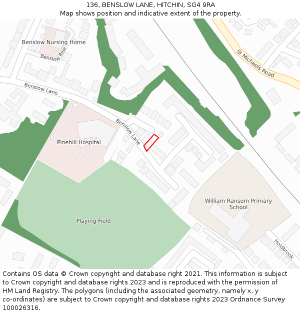 136, BENSLOW LANE, HITCHIN, SG4 9RA: Location map and indicative extent of plot