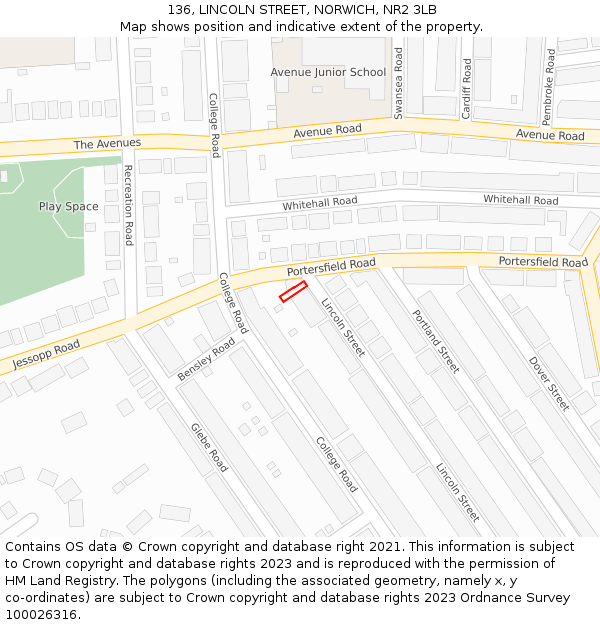 136, LINCOLN STREET, NORWICH, NR2 3LB: Location map and indicative extent of plot