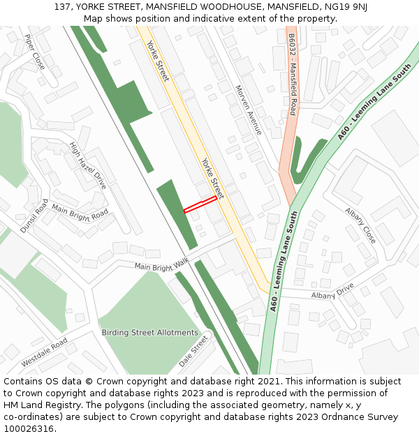 137, YORKE STREET, MANSFIELD WOODHOUSE, MANSFIELD, NG19 9NJ: Location map and indicative extent of plot