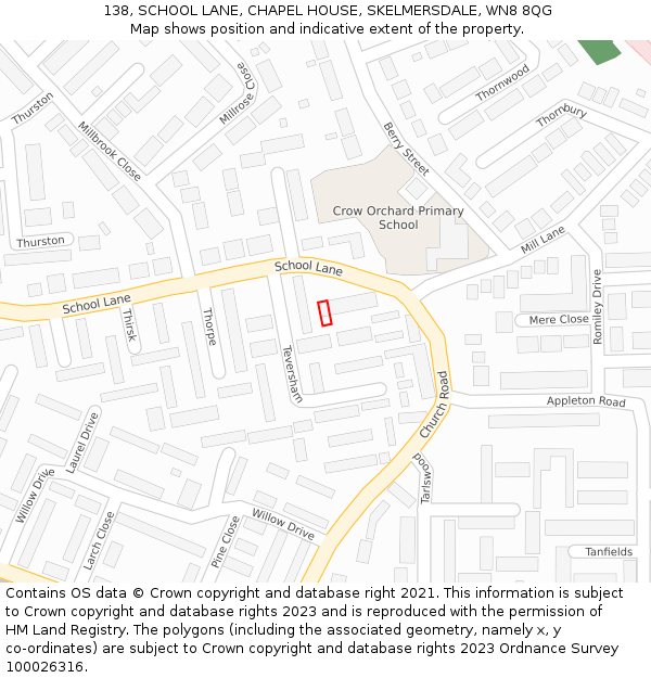 138, SCHOOL LANE, CHAPEL HOUSE, SKELMERSDALE, WN8 8QG: Location map and indicative extent of plot