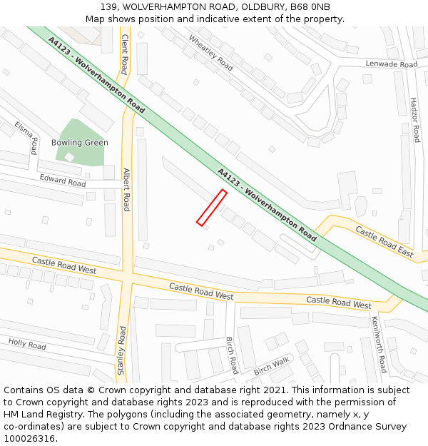 139, WOLVERHAMPTON ROAD, OLDBURY, B68 0NB: Location map and indicative extent of plot