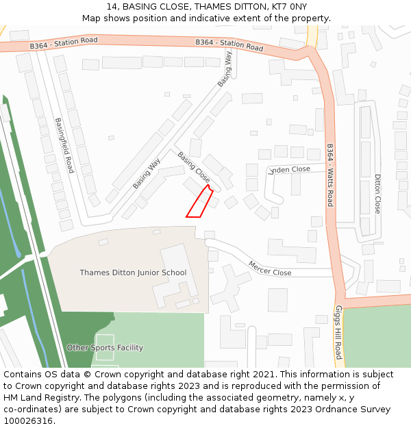 14, BASING CLOSE, THAMES DITTON, KT7 0NY: Location map and indicative extent of plot