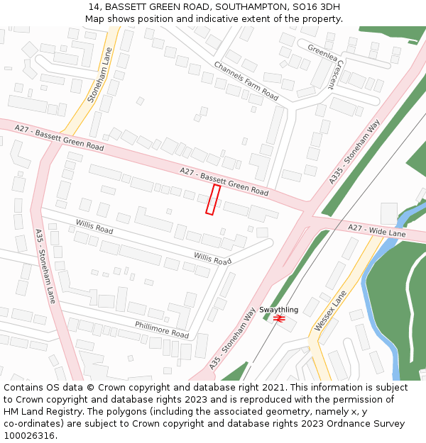 14, BASSETT GREEN ROAD, SOUTHAMPTON, SO16 3DH: Location map and indicative extent of plot