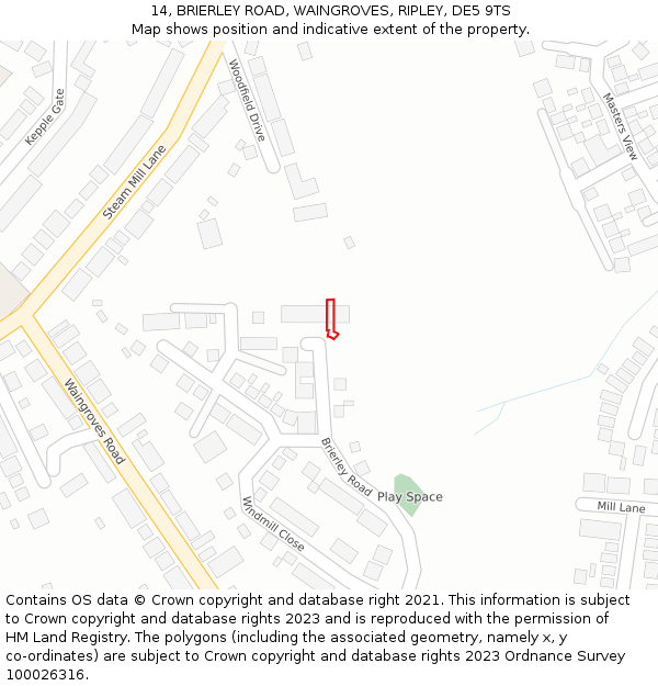 14, BRIERLEY ROAD, WAINGROVES, RIPLEY, DE5 9TS: Location map and indicative extent of plot