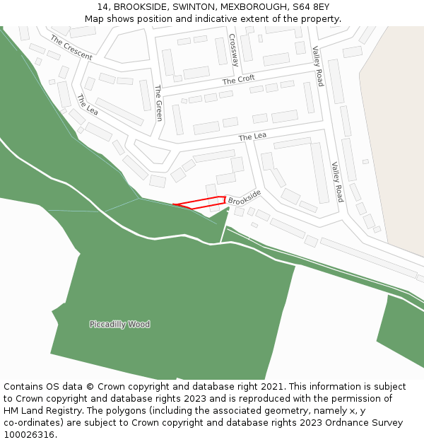 14, BROOKSIDE, SWINTON, MEXBOROUGH, S64 8EY: Location map and indicative extent of plot