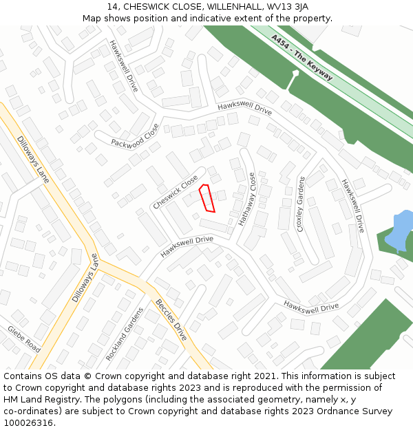 14, CHESWICK CLOSE, WILLENHALL, WV13 3JA: Location map and indicative extent of plot