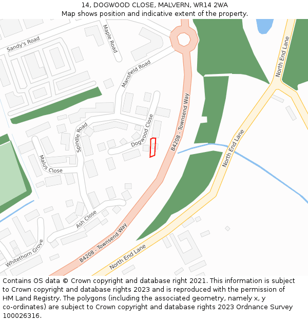 14, DOGWOOD CLOSE, MALVERN, WR14 2WA: Location map and indicative extent of plot