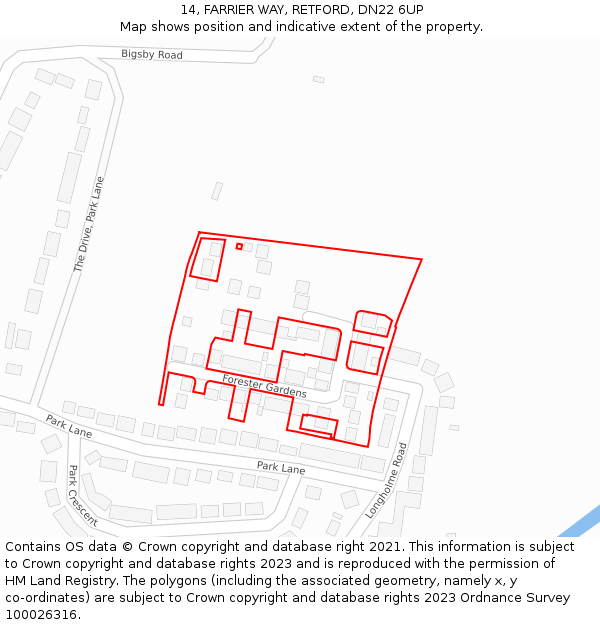 14, FARRIER WAY, RETFORD, DN22 6UP: Location map and indicative extent of plot