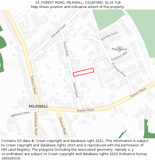 14, FOREST ROAD, MILKWALL, COLEFORD, GL16 7LB: Location map and indicative extent of plot