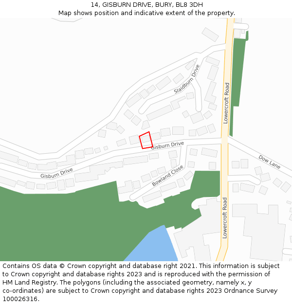 14, GISBURN DRIVE, BURY, BL8 3DH: Location map and indicative extent of plot