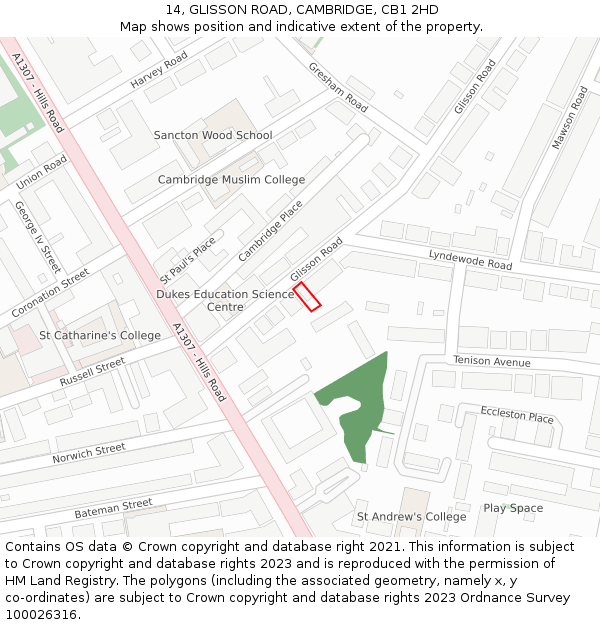 14, GLISSON ROAD, CAMBRIDGE, CB1 2HD: Location map and indicative extent of plot