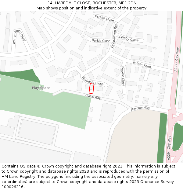 14, HAREDALE CLOSE, ROCHESTER, ME1 2DN: Location map and indicative extent of plot