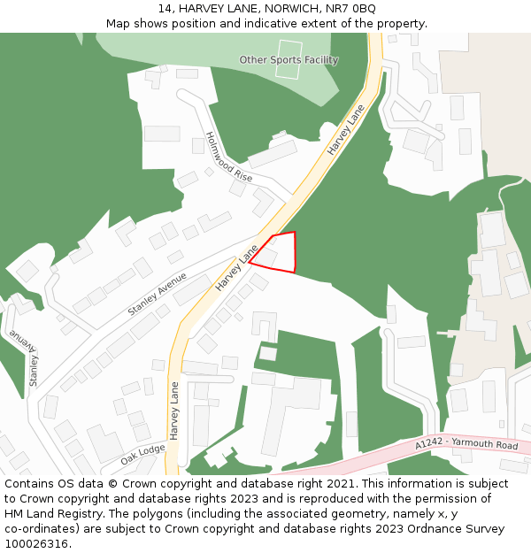 14, HARVEY LANE, NORWICH, NR7 0BQ: Location map and indicative extent of plot