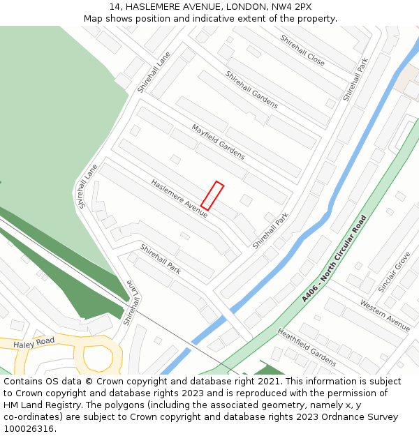 14, HASLEMERE AVENUE, LONDON, NW4 2PX: Location map and indicative extent of plot