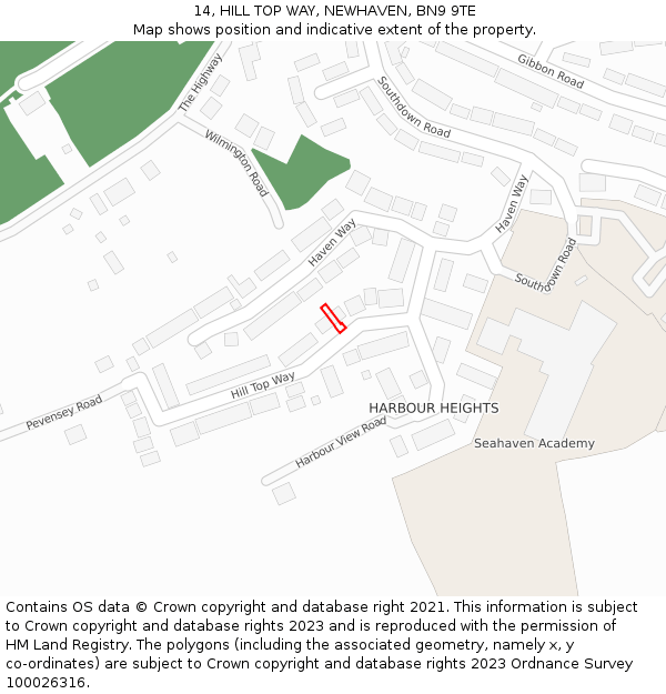14, HILL TOP WAY, NEWHAVEN, BN9 9TE: Location map and indicative extent of plot