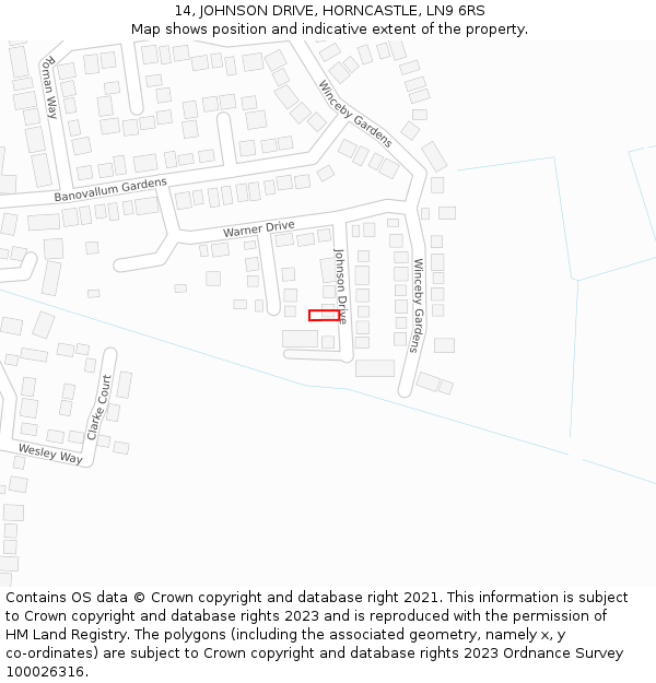 14, JOHNSON DRIVE, HORNCASTLE, LN9 6RS: Location map and indicative extent of plot