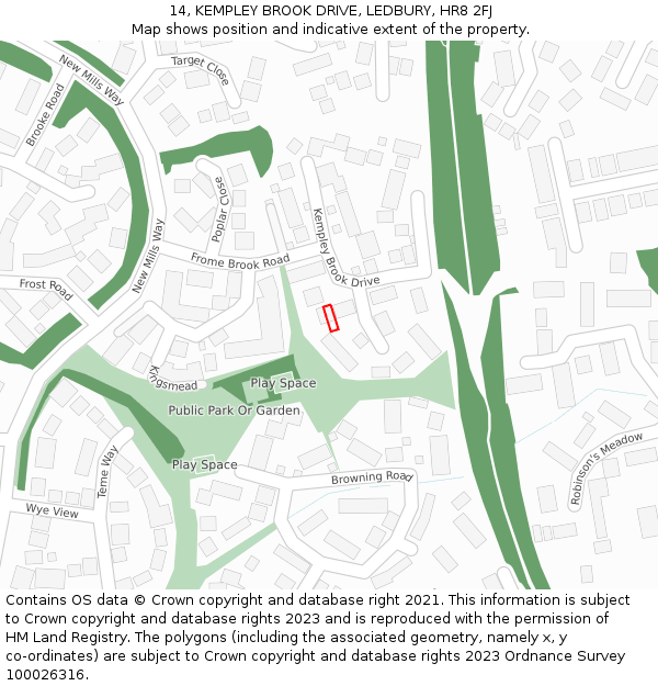 14, KEMPLEY BROOK DRIVE, LEDBURY, HR8 2FJ: Location map and indicative extent of plot