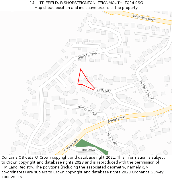 14, LITTLEFIELD, BISHOPSTEIGNTON, TEIGNMOUTH, TQ14 9SG: Location map and indicative extent of plot
