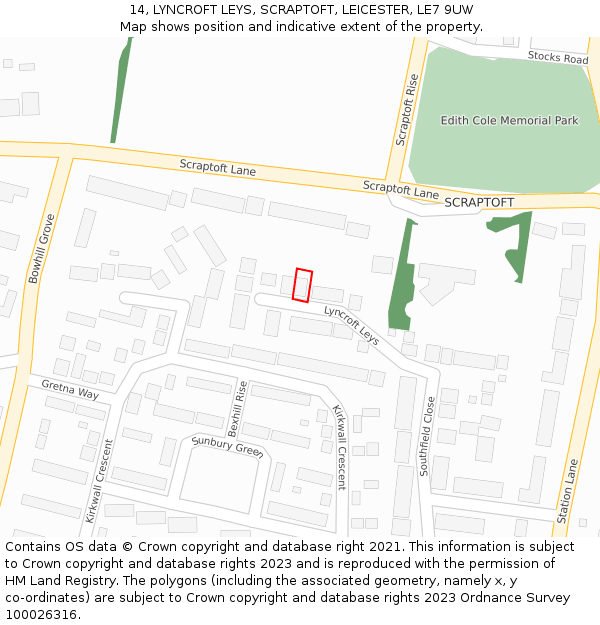14, LYNCROFT LEYS, SCRAPTOFT, LEICESTER, LE7 9UW: Location map and indicative extent of plot