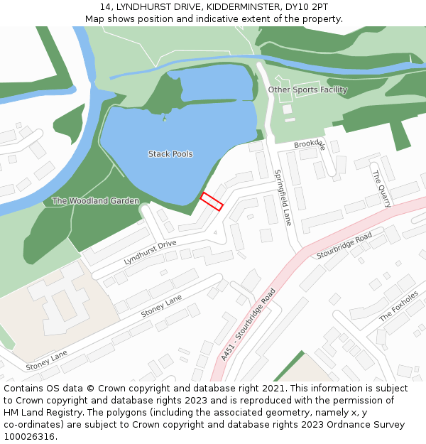 14, LYNDHURST DRIVE, KIDDERMINSTER, DY10 2PT: Location map and indicative extent of plot