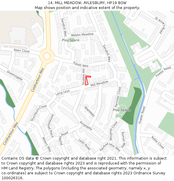 14, MILL MEADOW, AYLESBURY, HP19 8GW: Location map and indicative extent of plot