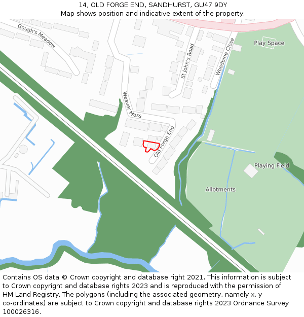 14, OLD FORGE END, SANDHURST, GU47 9DY: Location map and indicative extent of plot