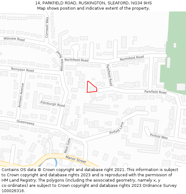 14, PARKFIELD ROAD, RUSKINGTON, SLEAFORD, NG34 9HS: Location map and indicative extent of plot