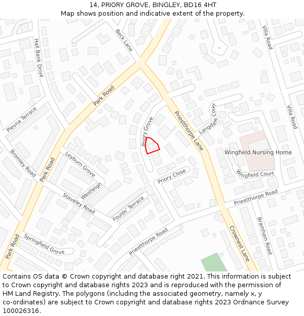 14, PRIORY GROVE, BINGLEY, BD16 4HT: Location map and indicative extent of plot