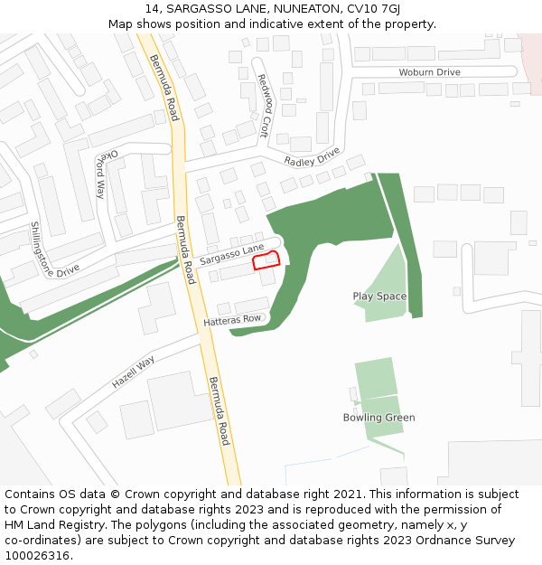 14, SARGASSO LANE, NUNEATON, CV10 7GJ: Location map and indicative extent of plot