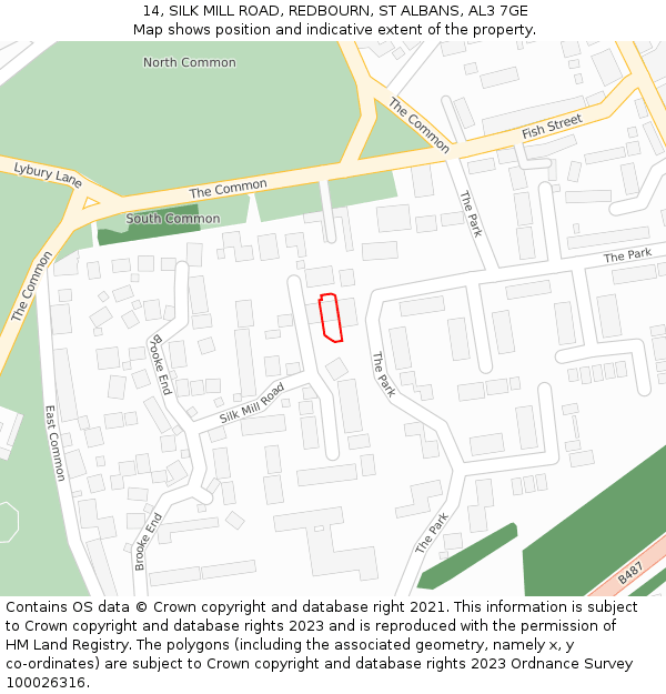 14, SILK MILL ROAD, REDBOURN, ST ALBANS, AL3 7GE: Location map and indicative extent of plot