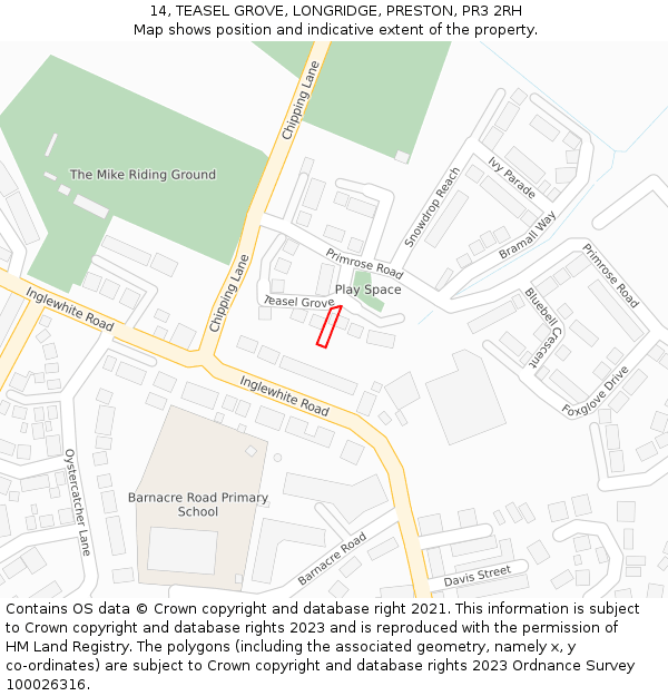 14, TEASEL GROVE, LONGRIDGE, PRESTON, PR3 2RH: Location map and indicative extent of plot