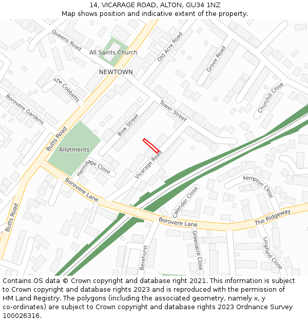 14, VICARAGE ROAD, ALTON, GU34 1NZ: Location map and indicative extent of plot