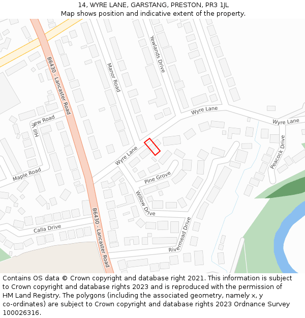 14, WYRE LANE, GARSTANG, PRESTON, PR3 1JL: Location map and indicative extent of plot