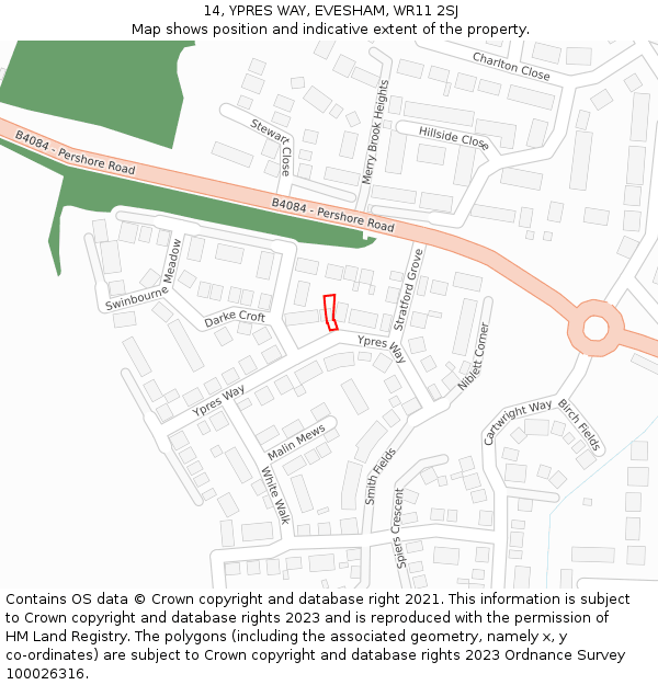 14, YPRES WAY, EVESHAM, WR11 2SJ: Location map and indicative extent of plot