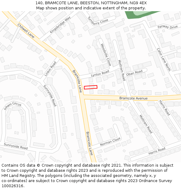 140, BRAMCOTE LANE, BEESTON, NOTTINGHAM, NG9 4EX: Location map and indicative extent of plot