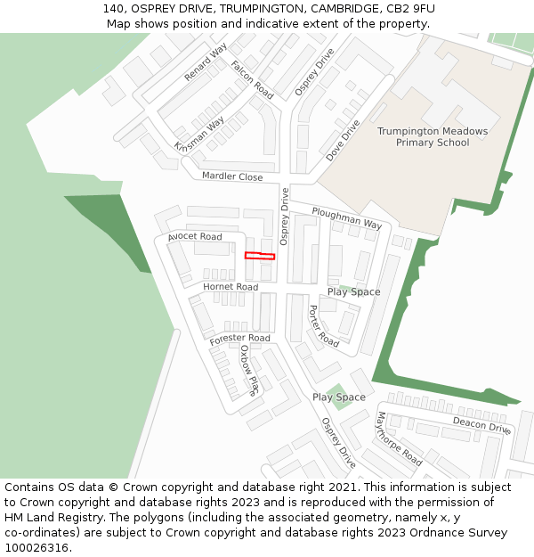 140, OSPREY DRIVE, TRUMPINGTON, CAMBRIDGE, CB2 9FU: Location map and indicative extent of plot