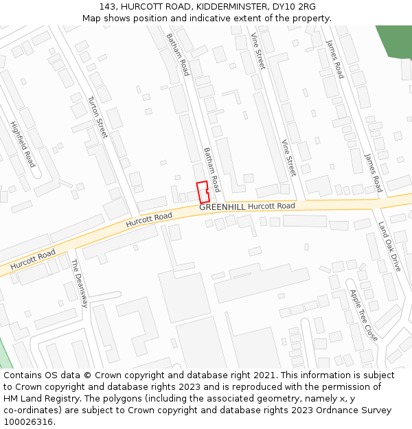 143, HURCOTT ROAD, KIDDERMINSTER, DY10 2RG: Location map and indicative extent of plot