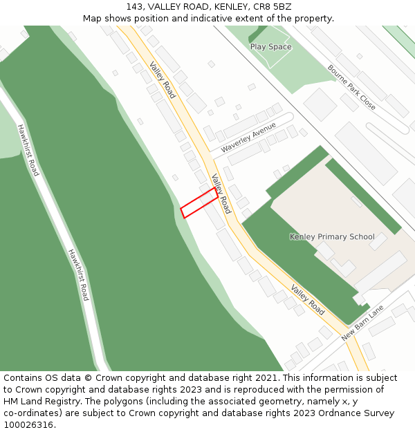 143, VALLEY ROAD, KENLEY, CR8 5BZ: Location map and indicative extent of plot
