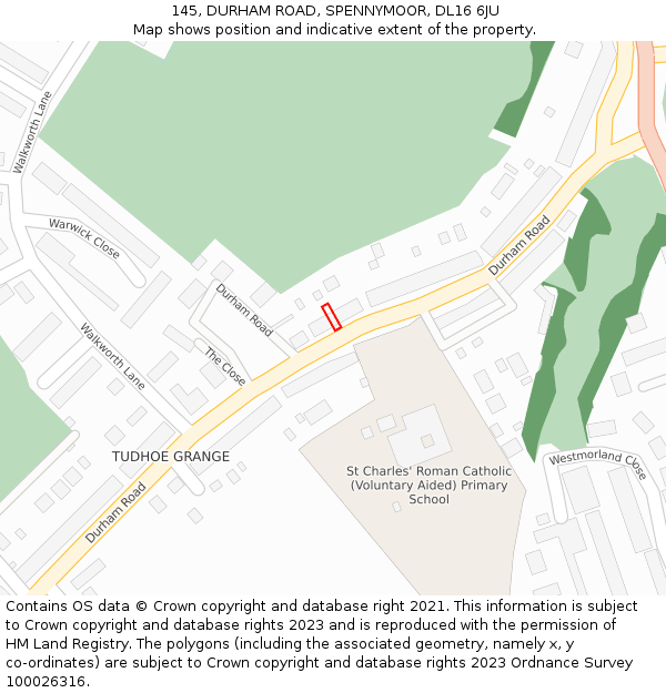 145, DURHAM ROAD, SPENNYMOOR, DL16 6JU: Location map and indicative extent of plot