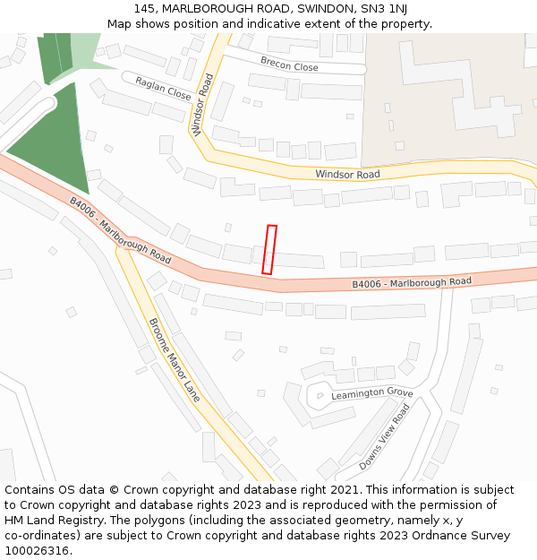 145, MARLBOROUGH ROAD, SWINDON, SN3 1NJ: Location map and indicative extent of plot