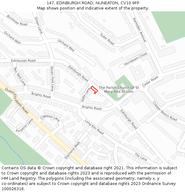 147, EDINBURGH ROAD, NUNEATON, CV10 9FP: Location map and indicative extent of plot